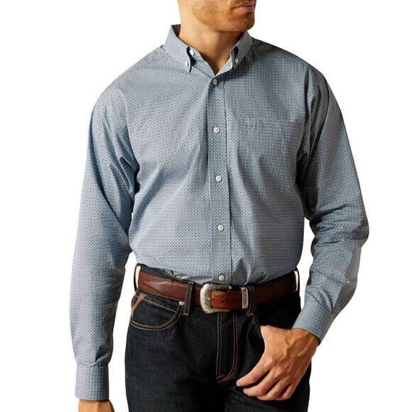 Ariat Shirt baby Blue Button Down‎ Polka Dot Western Rodeo Spellout Size Large